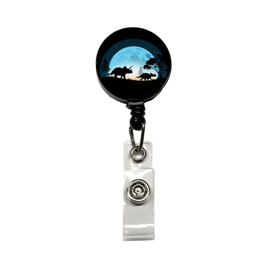 Triceratops Silhouettes Night Dinosaurs Retractable ID Key Card Name Tag Badge Holder with Clip