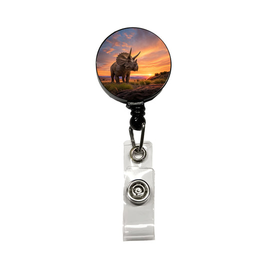 Triceratops Sunset Dinosaur Retractable ID Key Card Name Tag Badge Holder with Clip