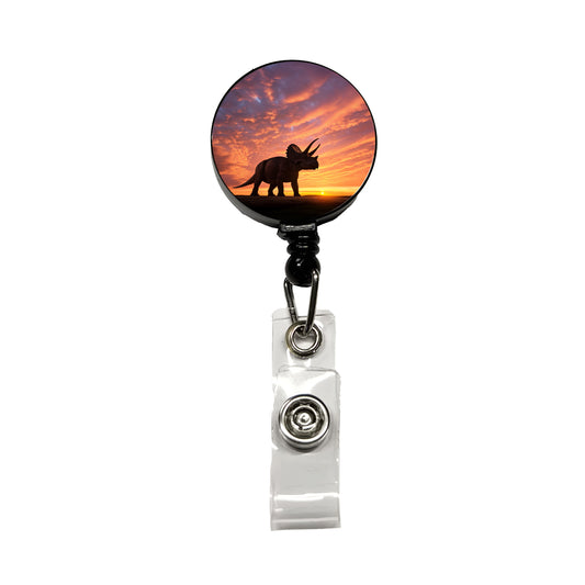 Triceratops Sunset Sunrise Dinosaur Retractable ID Key Card Name Tag Badge Holder with Clip