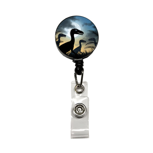 Troodon Silhouettes Night Dinosaurs Retractable ID Key Card Name Tag Badge Holder with Clip