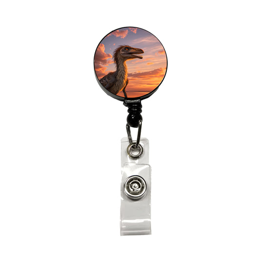 Troodon Sunset Dinosaur Retractable ID Key Card Name Tag Badge Holder with Clip