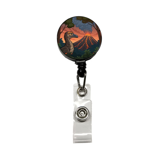 Troodon Volcano Dinosaur Retractable ID Key Card Name Tag Badge Holder with Clip