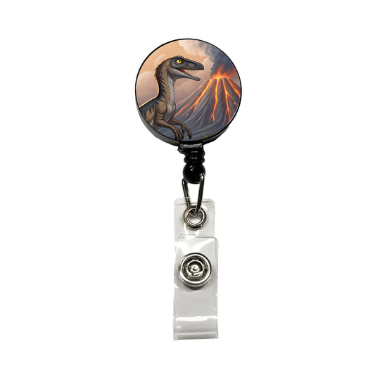 Troodon Volcano Erupting Dinosaur Retractable ID Key Card Name Tag Badge Holder with Clip