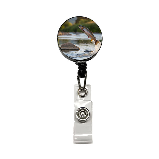 Trout Fish Jumping Fishing Retractable ID Key Card Name Tag Badge Holder with Clip