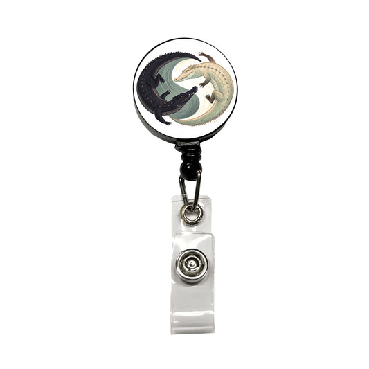 Two Alligators Yin Yang Retractable ID Key Card Name Tag Badge Holder with Clip