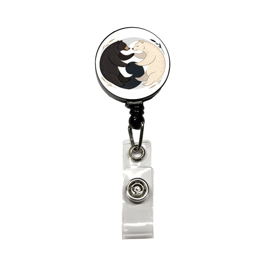 Two Bears Yin Yang Retractable ID Key Card Name Tag Badge Holder with Clip