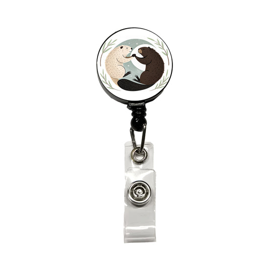Two Beavers Yin Yang Retractable ID Key Card Name Tag Badge Holder with Clip