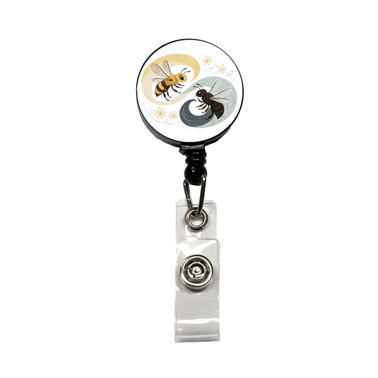 Two Bees Yin Yang Retractable ID Key Card Name Tag Badge Holder with Clip