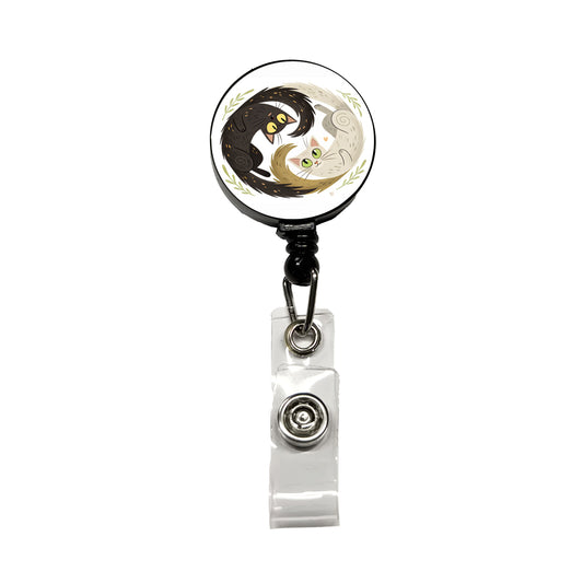 Two Cats Yin Yang Retractable ID Key Card Name Tag Badge Holder with Clip