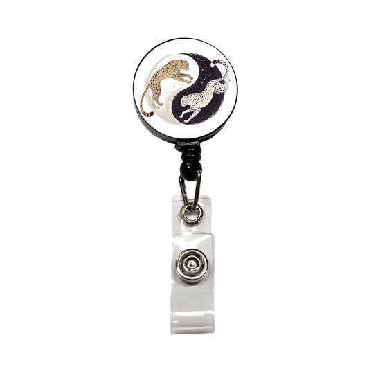 Two Cheetahs Yin Yang Retractable ID Key Card Name Tag Badge Holder with Clip