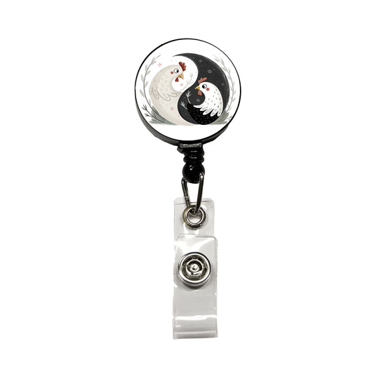 Two Chickens Yin Yang Retractable ID Key Card Name Tag Badge Holder with Clip