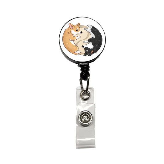 Two Corgis Yin Yang Dogs Cute Retractable ID Key Card Name Tag Badge Holder with Clip
