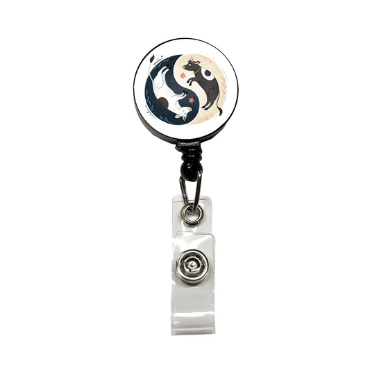 Two Cows Yin Yang Illustration Retractable ID Key Card Name Tag Badge Holder with Clip