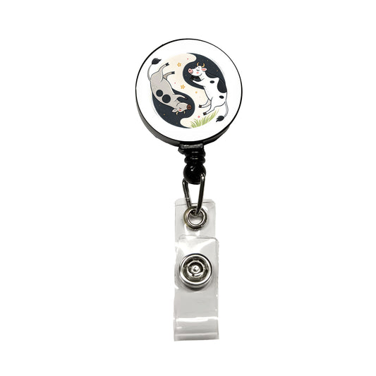 Two Cows Yin Yang Retractable ID Key Card Name Tag Badge Holder with Clip