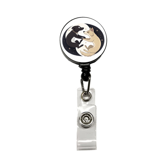 Two Dogs Yin Yang Retractable ID Key Card Name Tag Badge Holder with Clip
