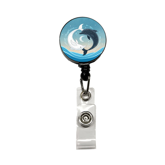 Two Dolphins Yin Yang Dark Light Retractable ID Key Card Name Tag Badge Holder with Clip