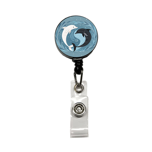 Two Dolphins Yin Yang Retractable ID Key Card Name Tag Badge Holder with Clip