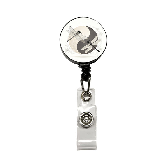 Two Dragonflies Yin Yang Retractable ID Key Card Name Tag Badge Holder with Clip