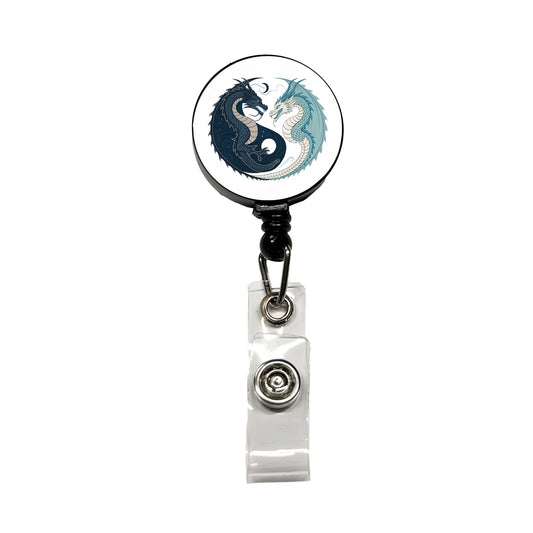 Two Dragons Yin Yang Dark Light Retractable ID Key Card Name Tag Badge Holder with Clip