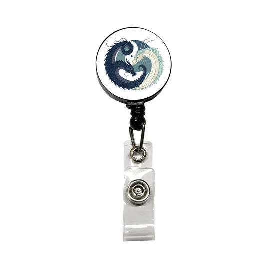 Two Dragons Yin Yang Retractable ID Key Card Name Tag Badge Holder with Clip