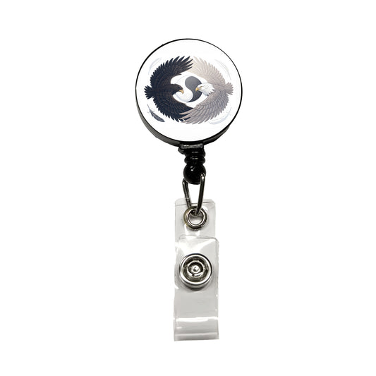 Two Eagles Yin Yang Dark Light Retractable ID Key Card Name Tag Badge Holder with Clip