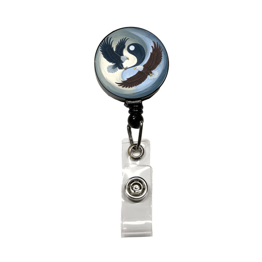 Two Eagles Yin Yang Retractable ID Key Card Name Tag Badge Holder with Clip
