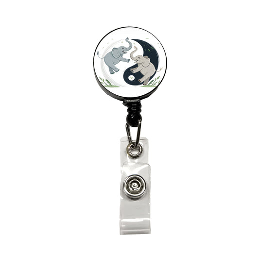 Two Elephants Yin Yang Cute Retractable ID Key Card Name Tag Badge Holder with Clip