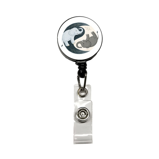 Two Elephants Yin Yang Retractable ID Key Card Name Tag Badge Holder with Clip