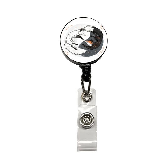 Two Foxes Yin Yang Retractable ID Key Card Name Tag Badge Holder with Clip