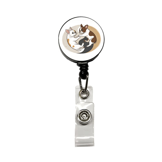 Two French Bulldogs Yin Yang Retractable ID Key Card Name Tag Badge Holder with Clip