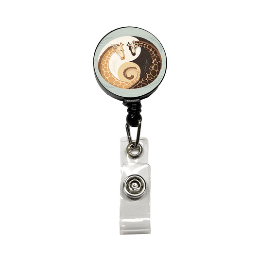 Two Giraffes Yin Yang Retractable ID Key Card Name Tag Badge Holder with Clip