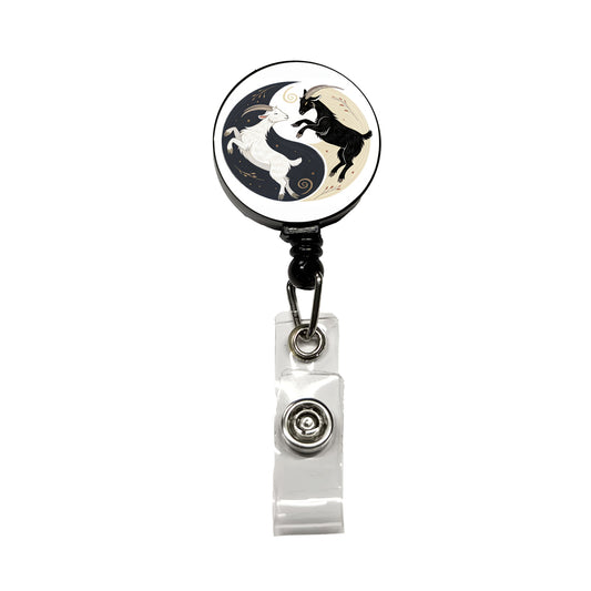 Two Goats Yin Yang Retractable ID Key Card Name Tag Badge Holder with Clip
