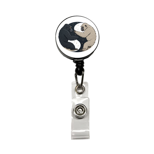 Two Gorillas Yin Yang Retractable ID Key Card Name Tag Badge Holder with Clip