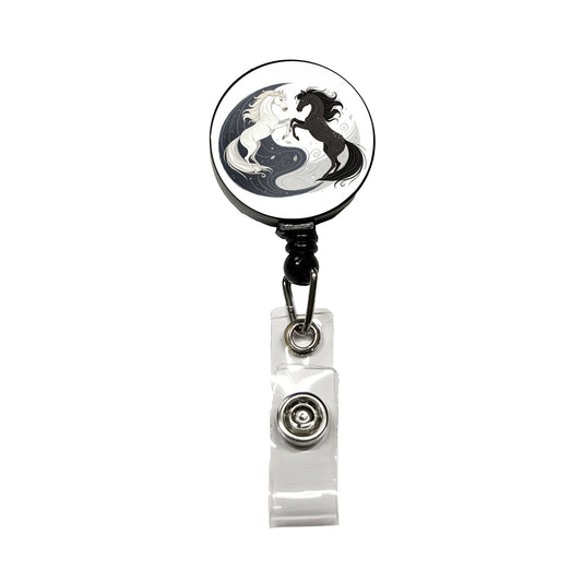 Two Horses Yin Yang Dark Light Retractable ID Key Card Name Tag Badge Holder with Clip
