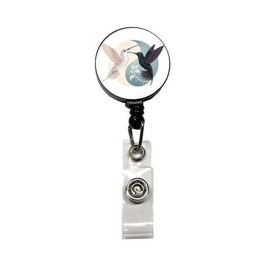 Two Hummingbirds Yin Yang Retractable ID Key Card Name Tag Badge Holder with Clip