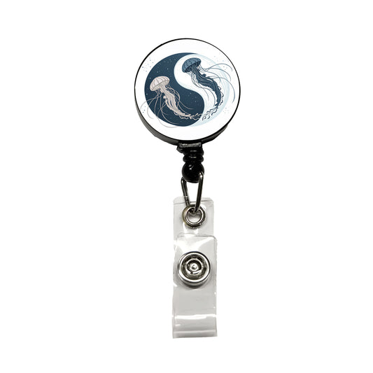 Two Jellyfish Yin Yang Retractable ID Key Card Name Tag Badge Holder with Clip