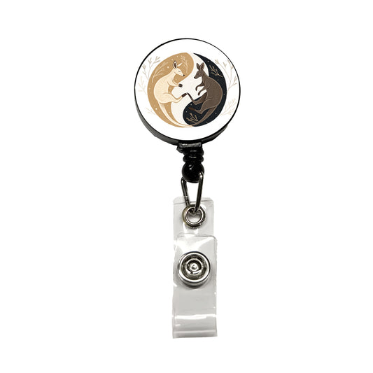 Two Kangaroos Yin Yang Dark Light Retractable ID Key Card Name Tag Badge Holder with Clip