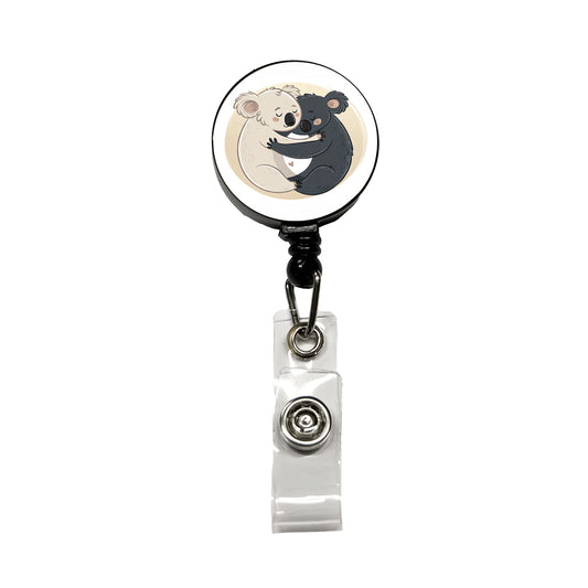 Two Koalas Yin Yang Dark Light Retractable ID Key Card Name Tag Badge Holder with Clip