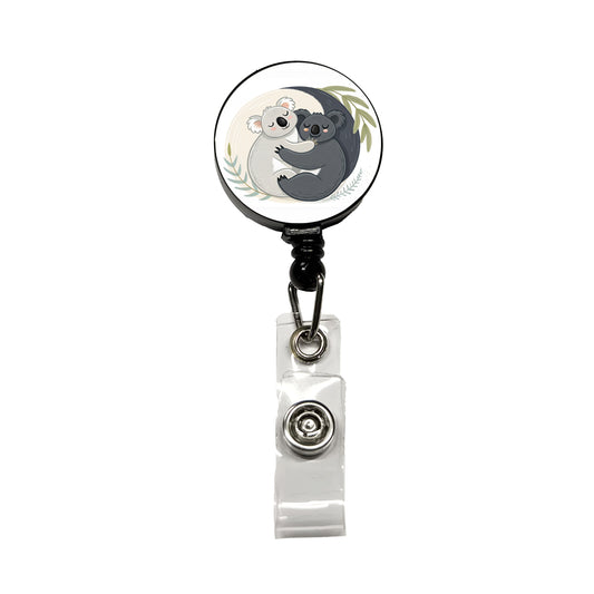 Two Koalas Yin Yang Retractable ID Key Card Name Tag Badge Holder with Clip