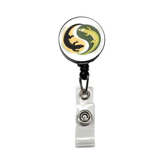 Two Komodo Dragons Yin Yang Retractable ID Key Card Name Tag Badge Holder with Clip