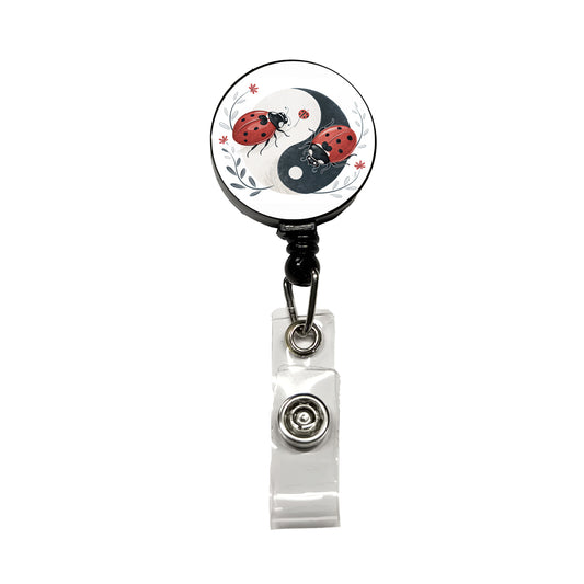 Two Ladybugs Yin Yang Cute Retractable ID Key Card Name Tag Badge Holder with Clip