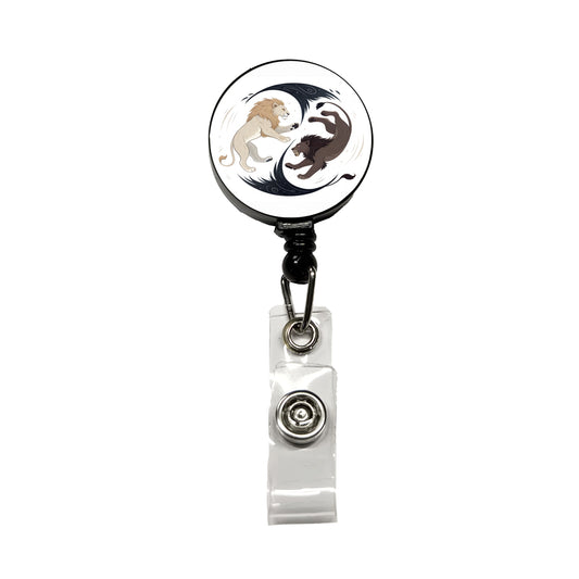Two Lions Yin Yang Dark Light Retractable ID Key Card Name Tag Badge Holder with Clip
