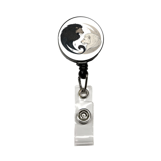 Two Lions Yin Yang Retractable ID Key Card Name Tag Badge Holder with Clip