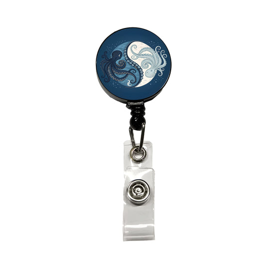Two Octopus Yin Yang Blues Retractable ID Key Card Name Tag Badge Holder with Clip