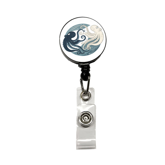 Two Octopus Yin Yang Retractable ID Key Card Name Tag Badge Holder with Clip