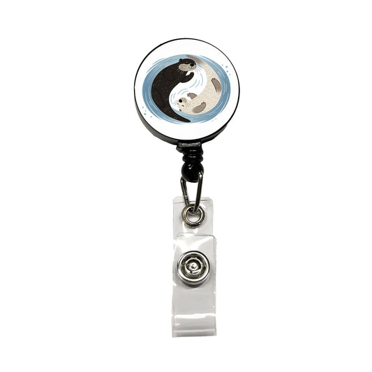 Two Otters Yin Yang Cute Retractable ID Key Card Name Tag Badge Holder with Clip