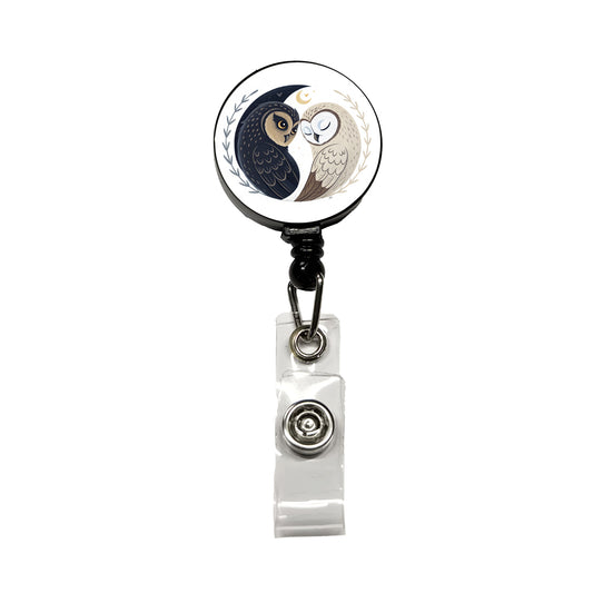 Two Owls Yin Yang Retractable ID Key Card Name Tag Badge Holder with Clip