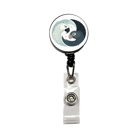 Two Parrots Yin Yang Sweet Retractable ID Key Card Name Tag Badge Holder with Clip