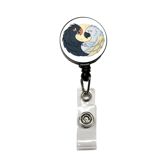Two Parrots Yin Yang Retractable ID Key Card Name Tag Badge Holder with Clip