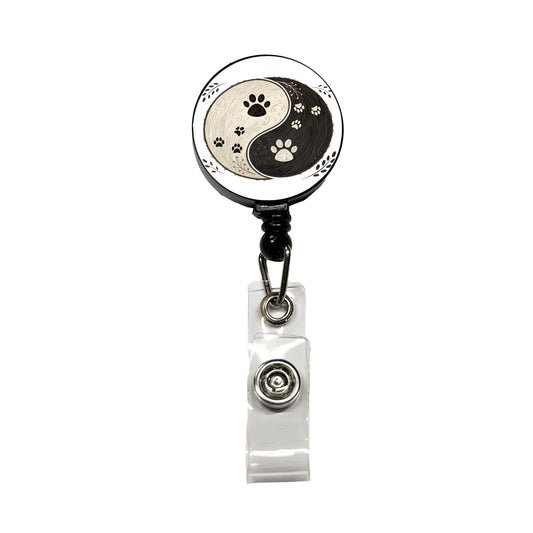 Two Paw Prints Yin Yang Dark Light Retractable ID Key Card Name Tag Badge Holder with Clip